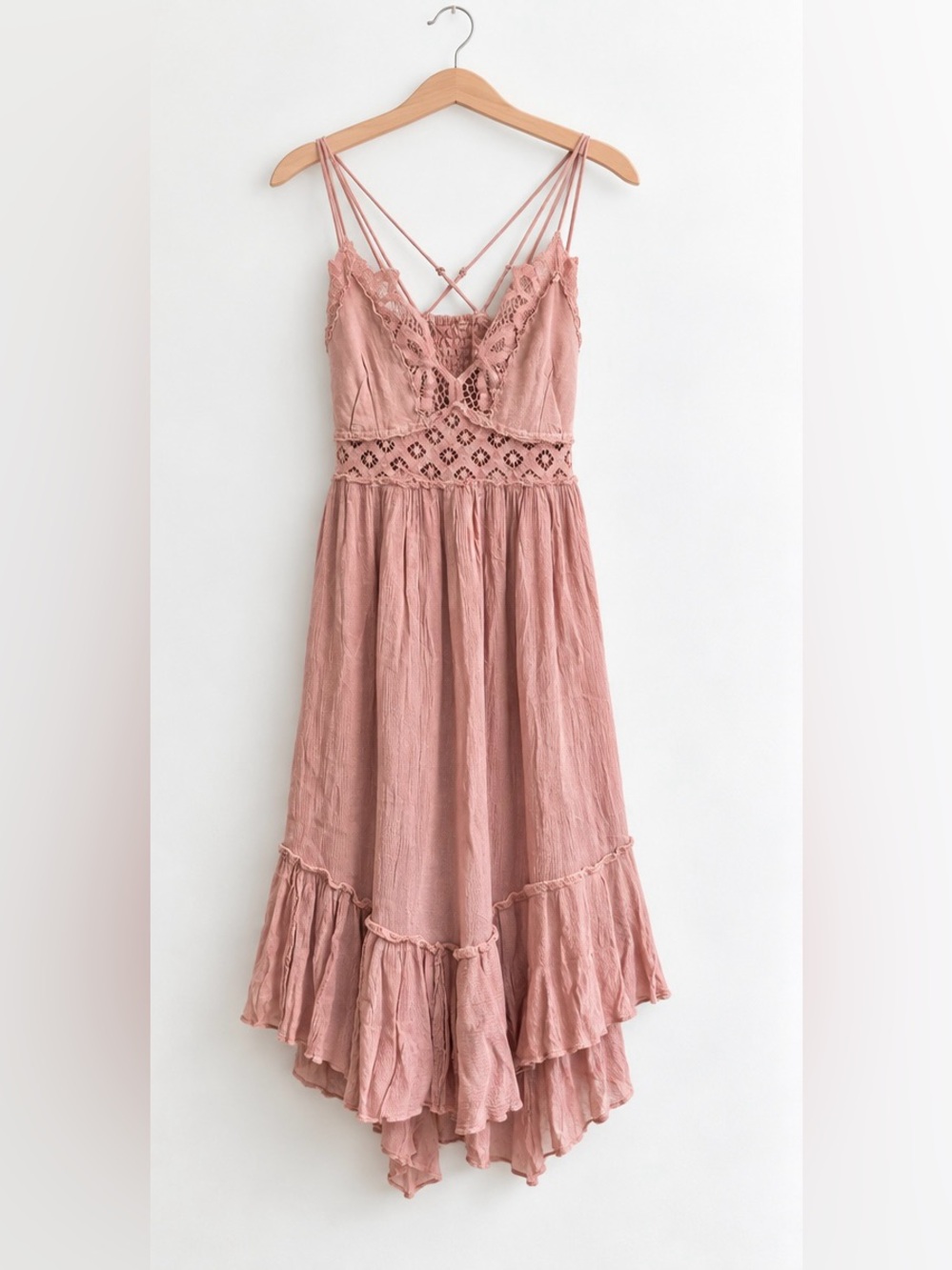 NWT Free People Adella Slip Dress Dusty Rose Pink Lace Boho Mini L